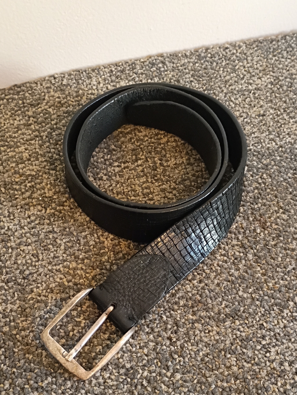 serge Uomo Men's Black Textured Leather Belt with Brushed Metal Buckle Size 36